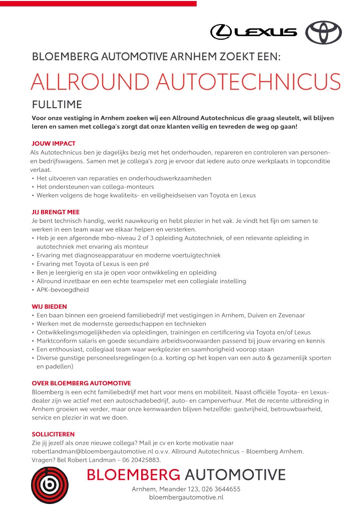 Vacature Allround Autotechnicus Arnhem