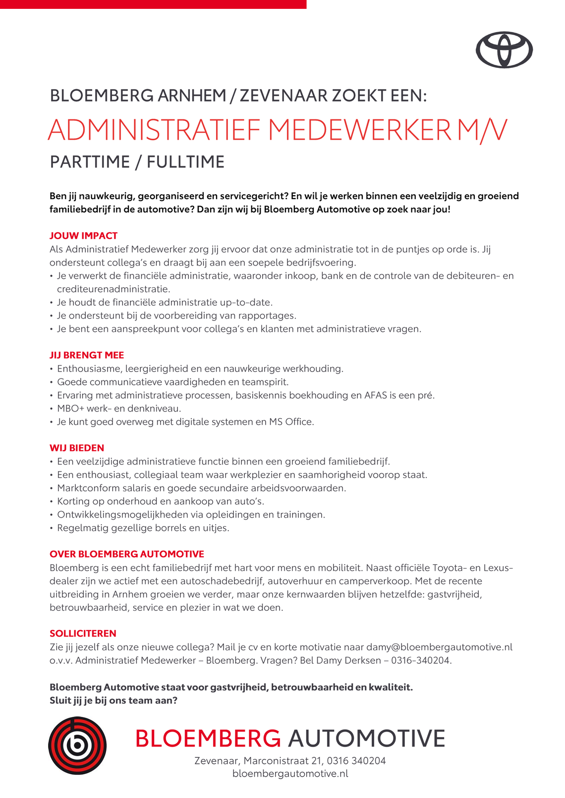 Vacature administratief medewerker
