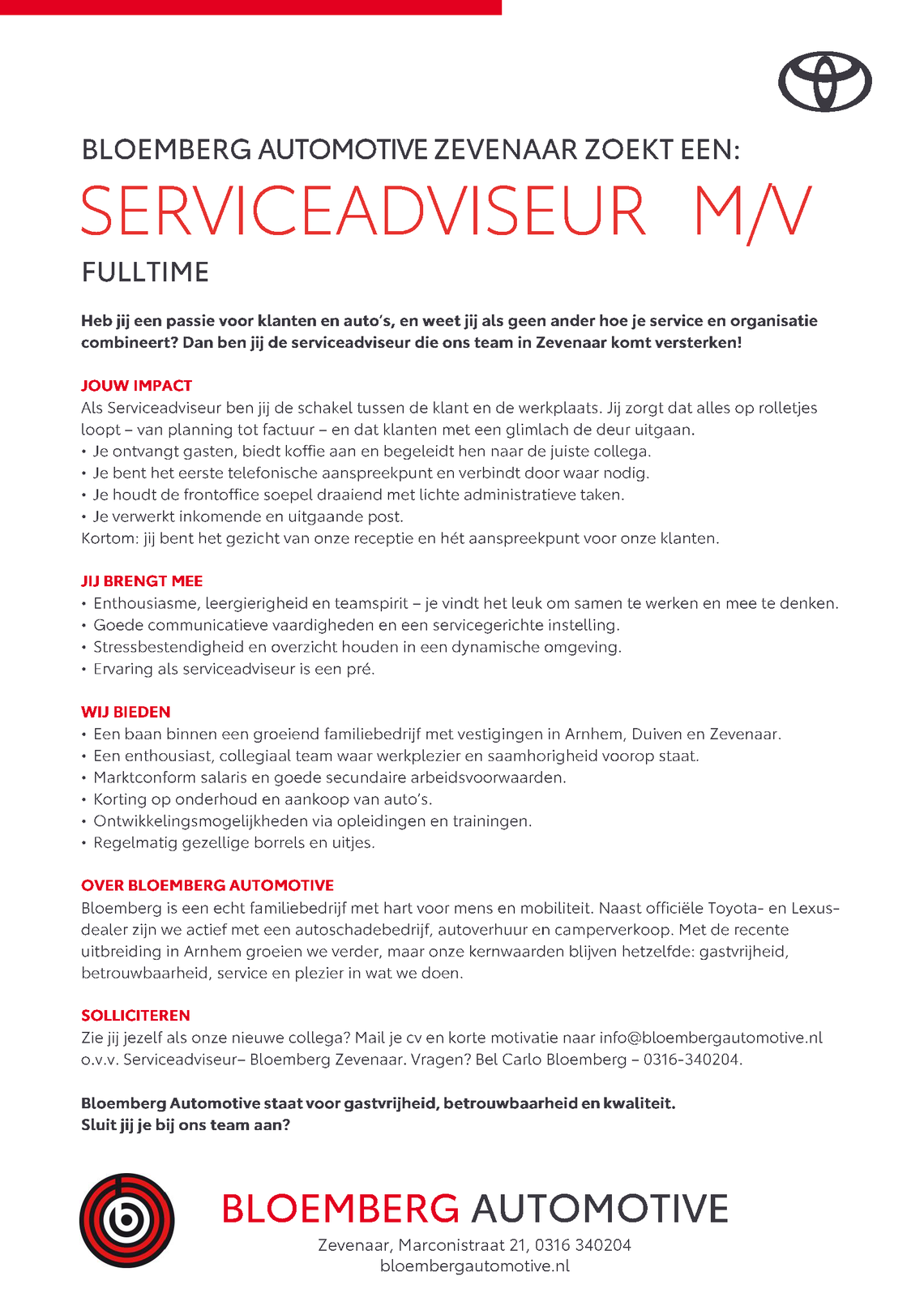 Vacature serviceadviseur