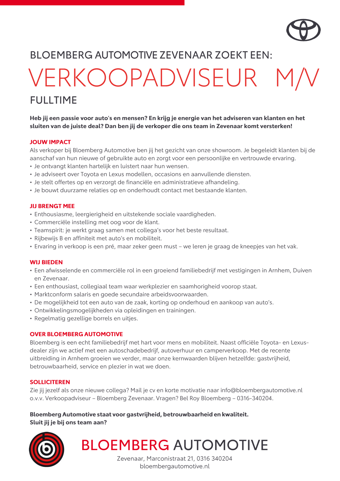 Vacature Verkoopadviseur